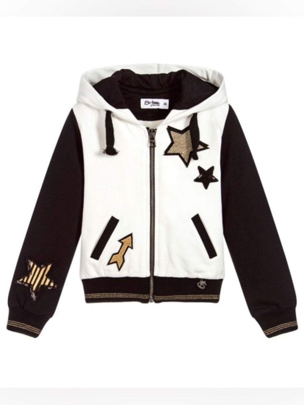 Miss Grant White and Black Star Appliqué Zip Hoodie